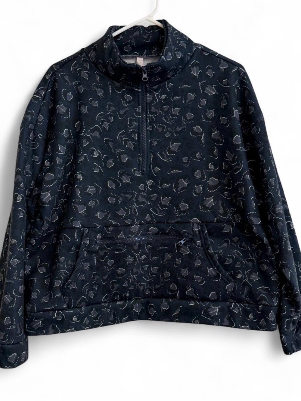 Adrienne Vittadini Navy Zip-Up Patterned Quarter Zip Pullover